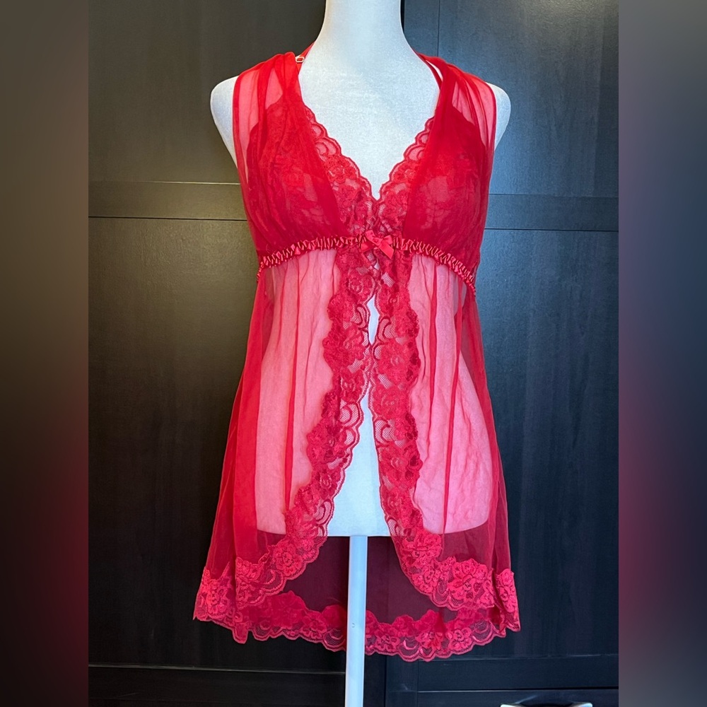 Sexy babydoll red lingerie dress w/ lace trim. Valentine’s Day. XL. Stretchy.